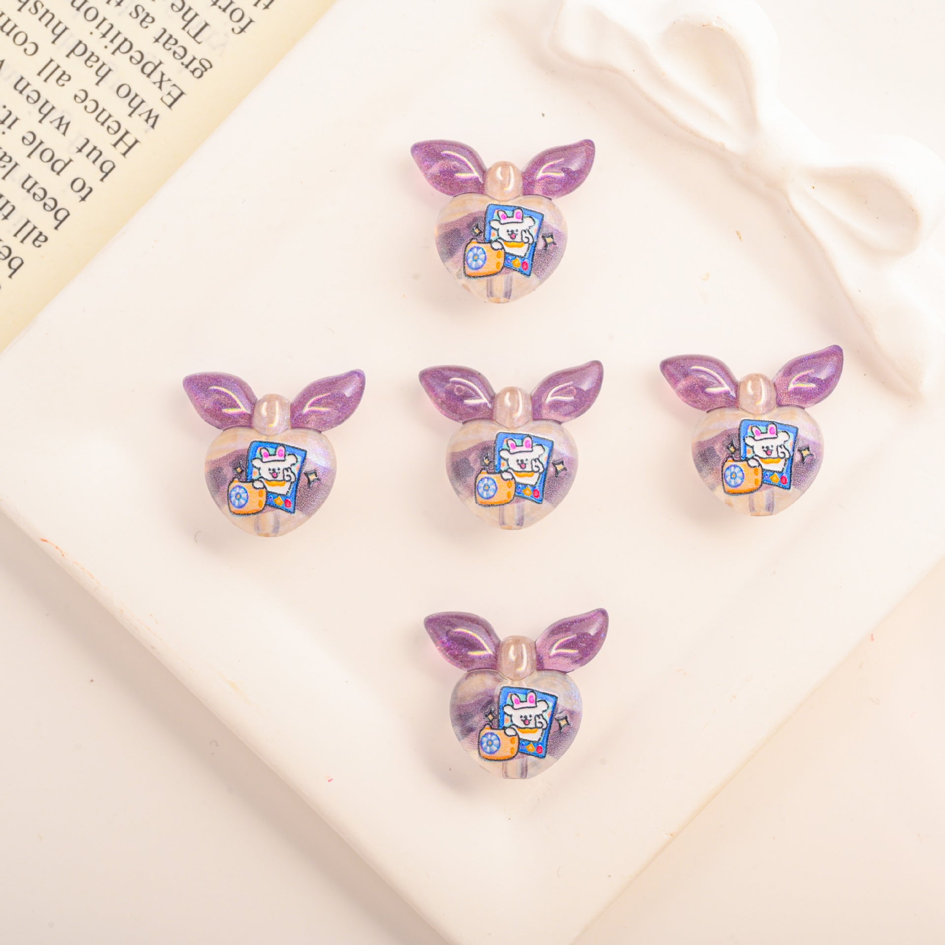 Wholesale 10pcs Acrylic DIY Accessories Gradient Cartoon Heart Beads with Vertical Holes Beadable OLY Exclusive