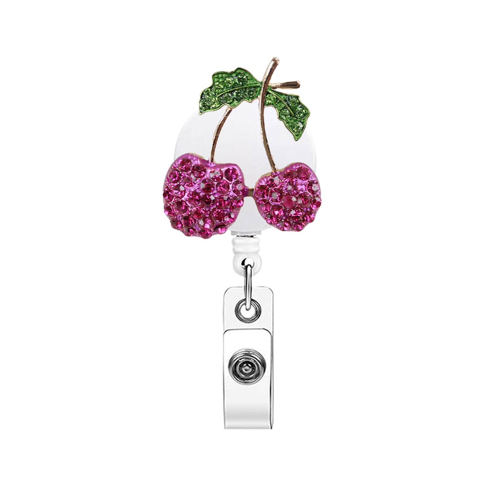 Wholesale Rhinestone Cherry Metal Retractable Rotatable Badge Reel