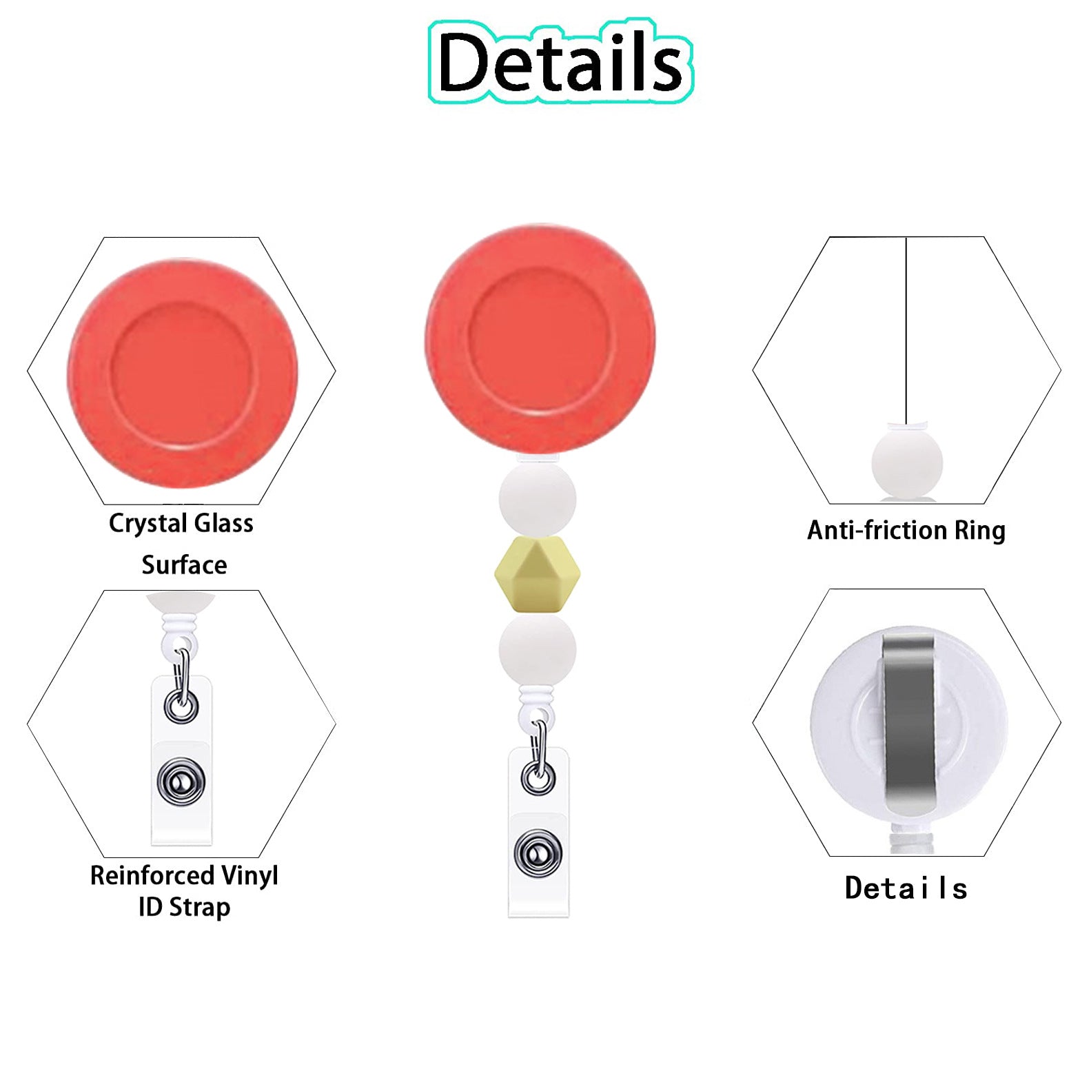 Wholesale Colored ABS Belt Clip Silicone Bead Badge Scroll Extendable Keychain