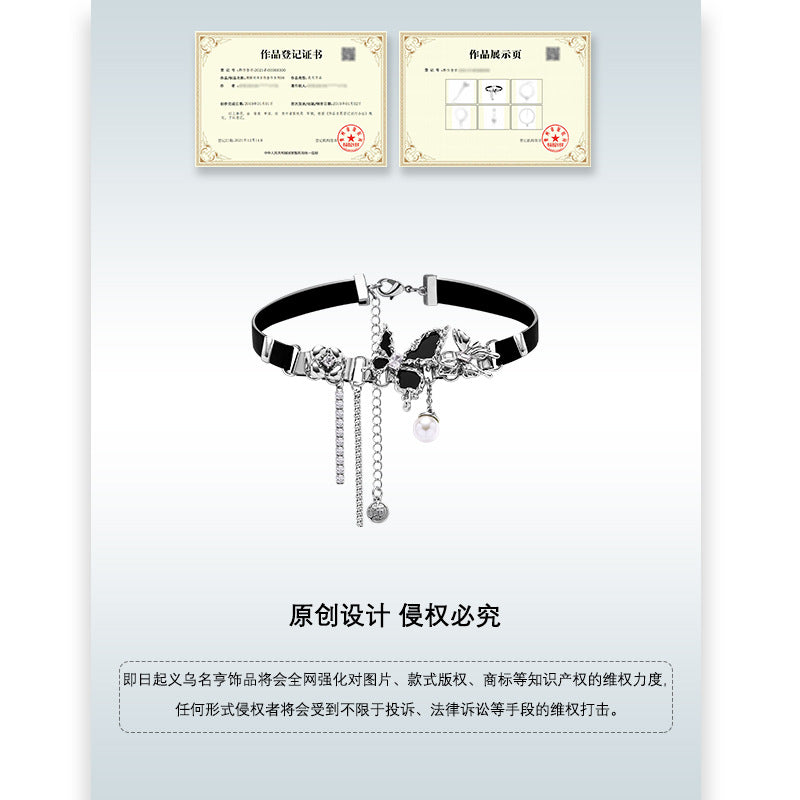 Wholesale Black Butterfly Hip Hop Hottie Personalized Pearl Necklace