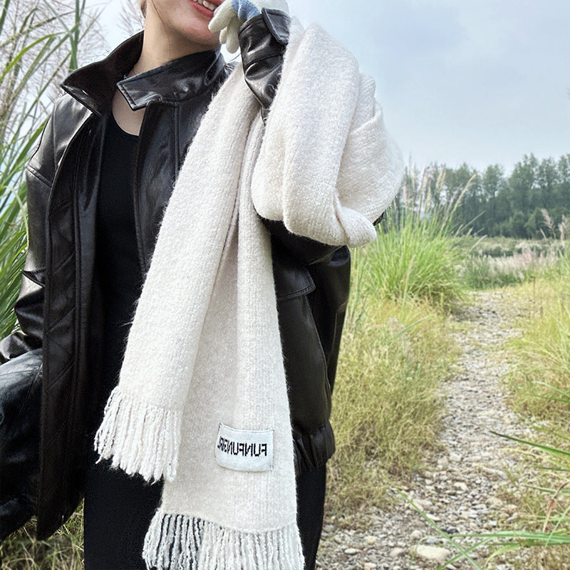 Wholesale Autumn and Winter Warm Gray Fringed Wool Scarf