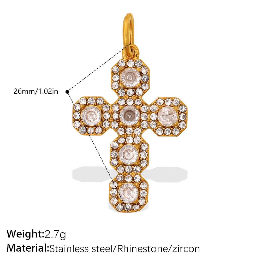 Wholesale Stainless steel gold-colored diamond-studded key cross pendant