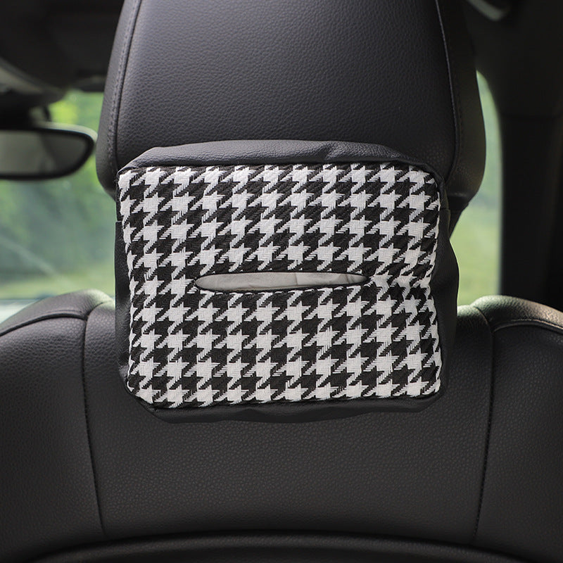 Wholesale Knitting Houndstooth Car Seat Back Hanging Type Leather Tissue Drawer