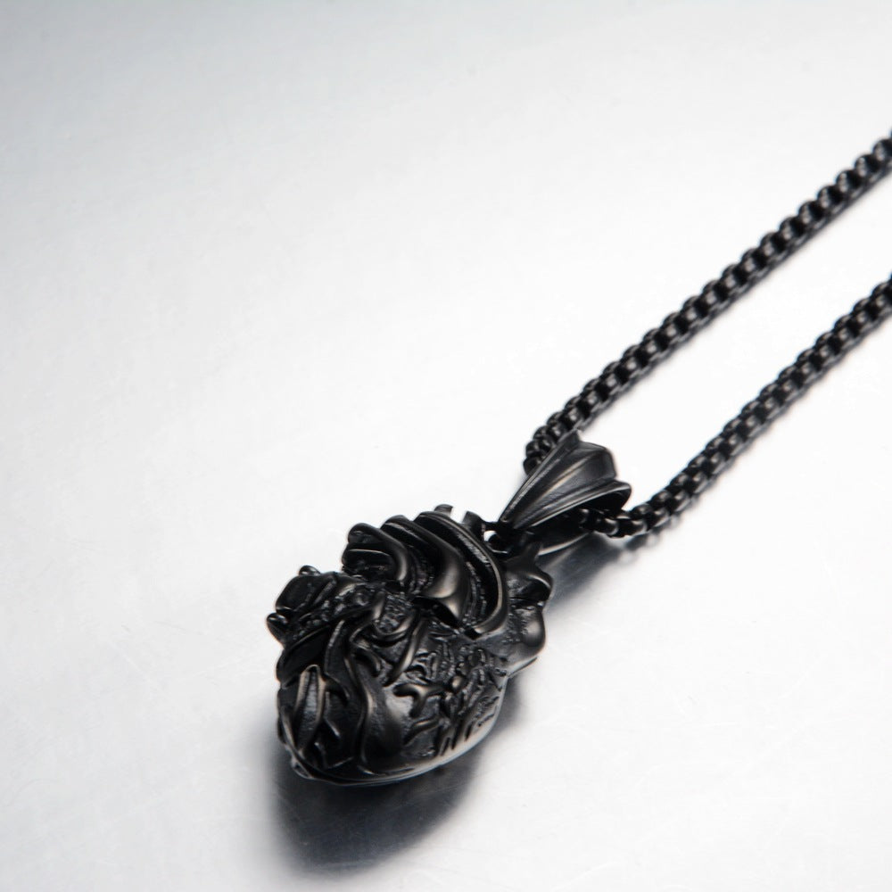 Wholesale Antique Silver Titanium Steel Openable Heart Pendant Necklace Punk Retro Unisex Everyday Jewelry
