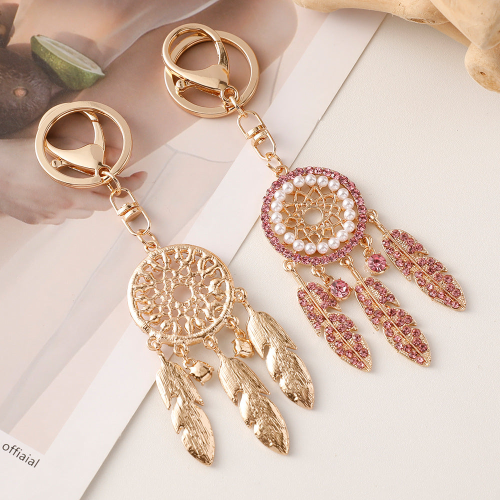 Wholesale Zinc Alloy Diamond Hollow Dream Catcher Keychain