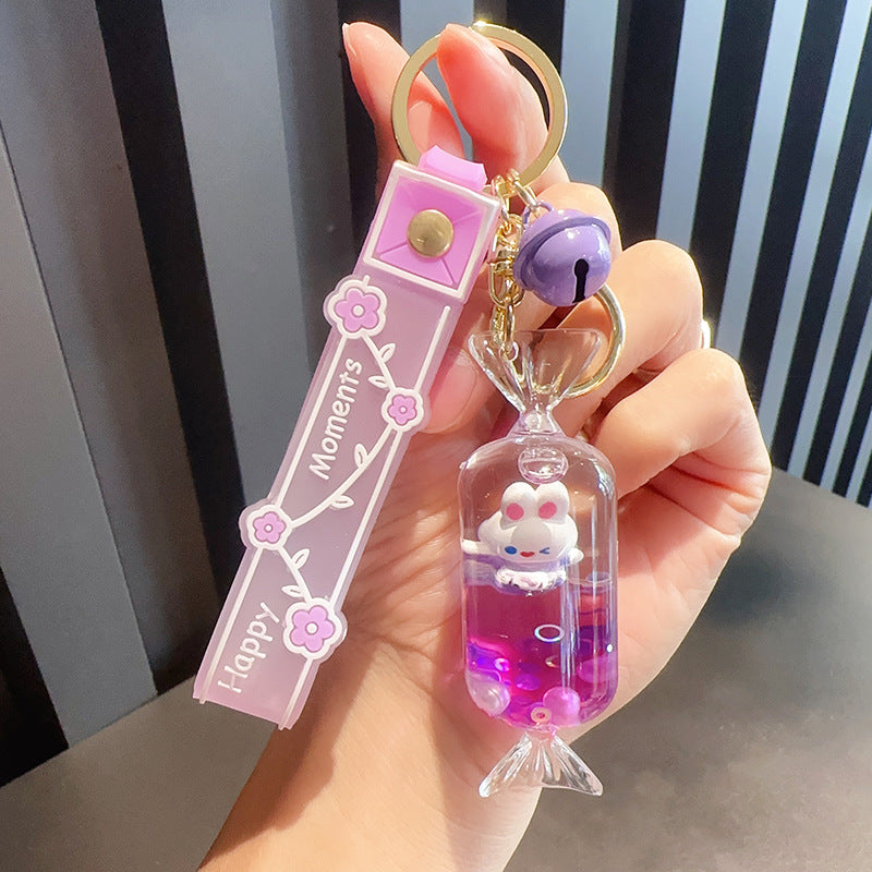 Wholesale Candy Little White Rabbit Oil Drifting Sand Bottle Acrylic Keychain