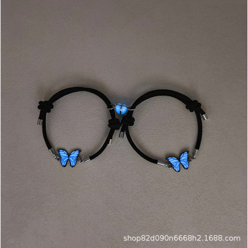 Wholesale  Bracelet Luminous Butterfly Heart Magnetic Couple Style Braided