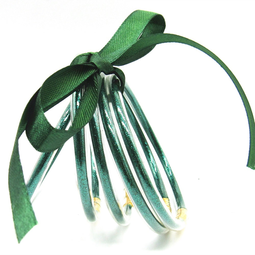 Wholesale Multi-layer silicone rainbow glitter bow bracelet