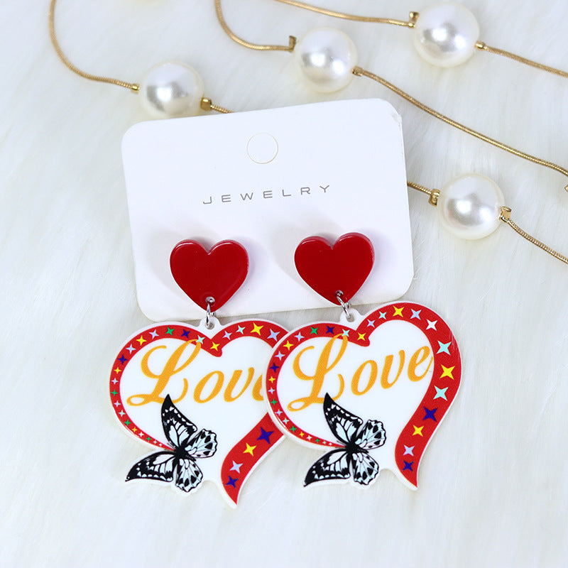 Wholesale Valentine's Day Transparent Color Love Letter Butterfly Fishbone Acrylic Earrings
