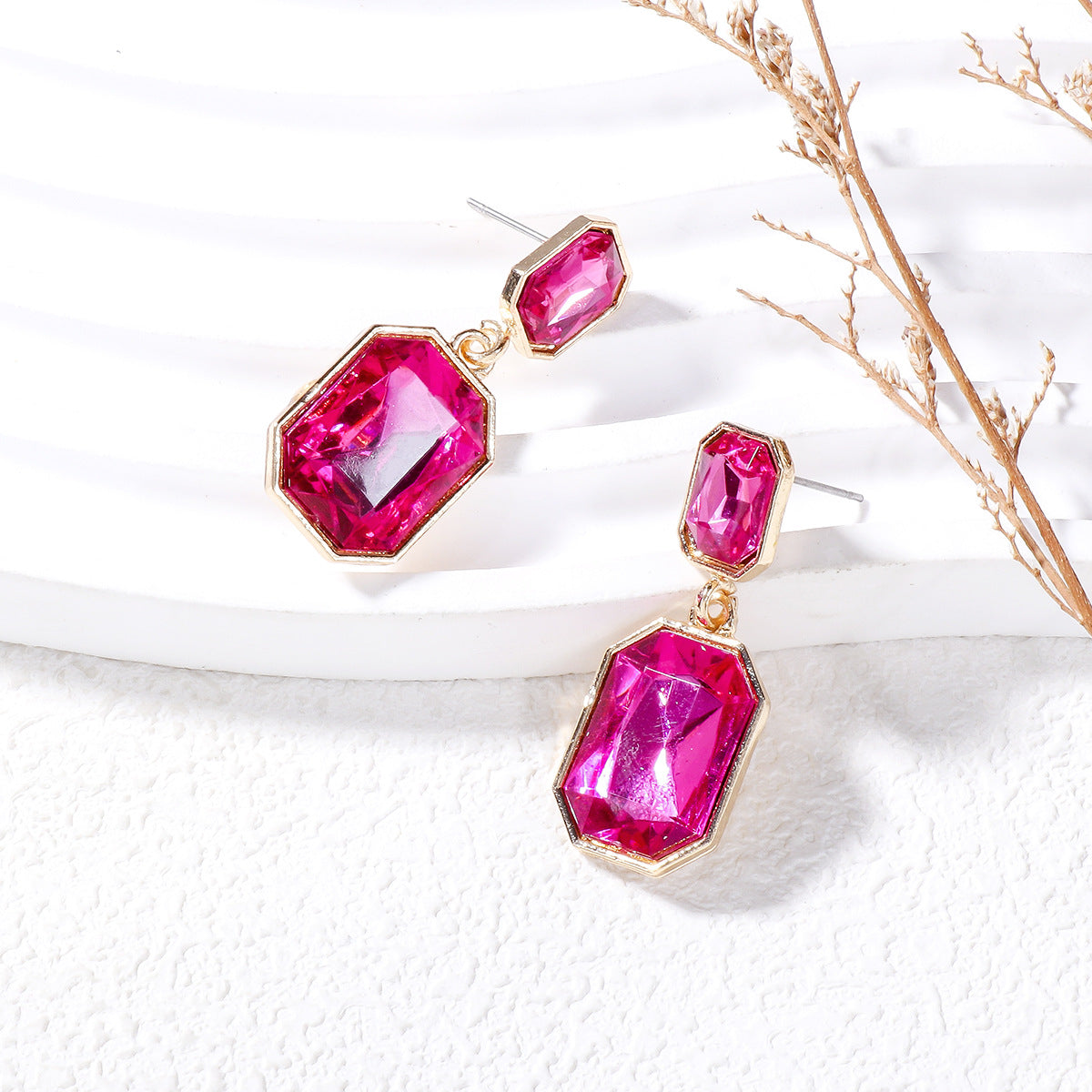 Wholesale Geometric Square Earrings with Alloy Diamond Inlaid Glass Stone Earrings