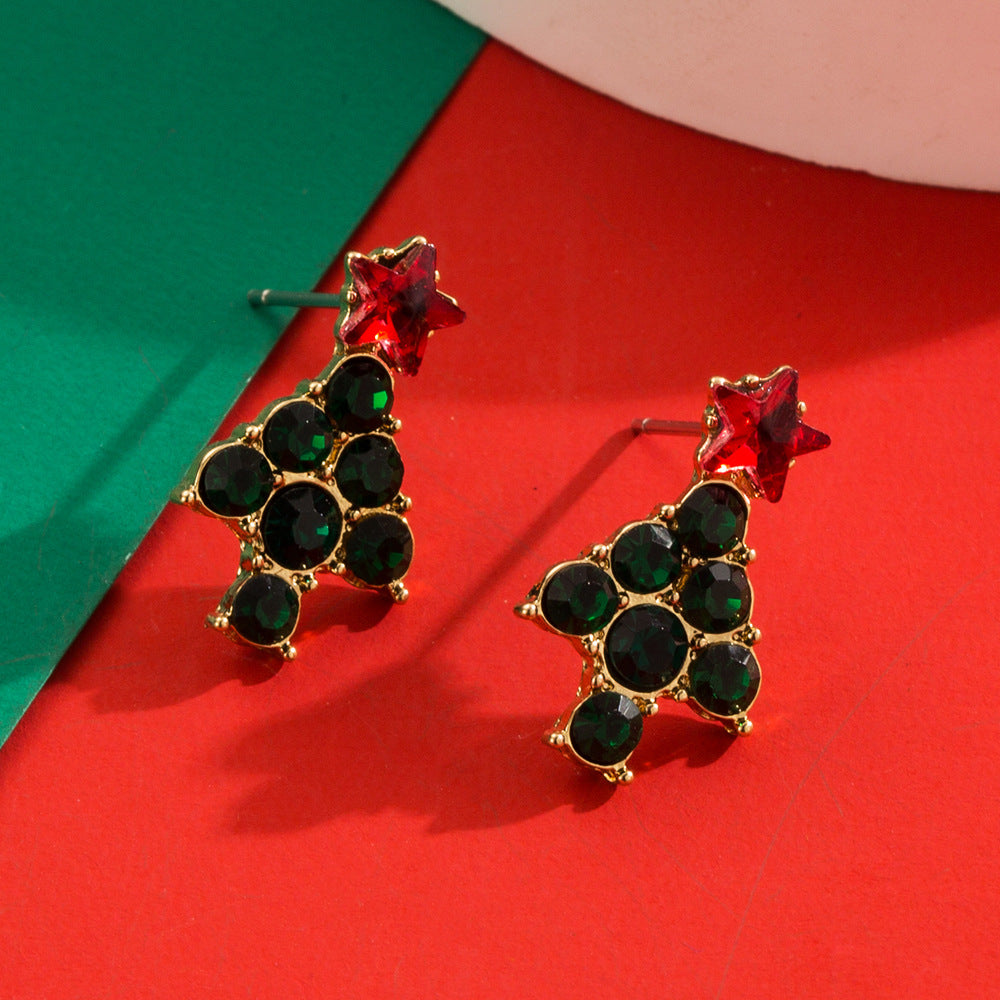 Wholesale Christmas Fashion Elk Christmas Tree Diamond Inlaid Three-dimensional Cartoon Holiday Earrings
