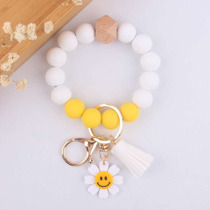 Wholesale Cartoon Sunflower Silicone Beaded Wrist Keychain