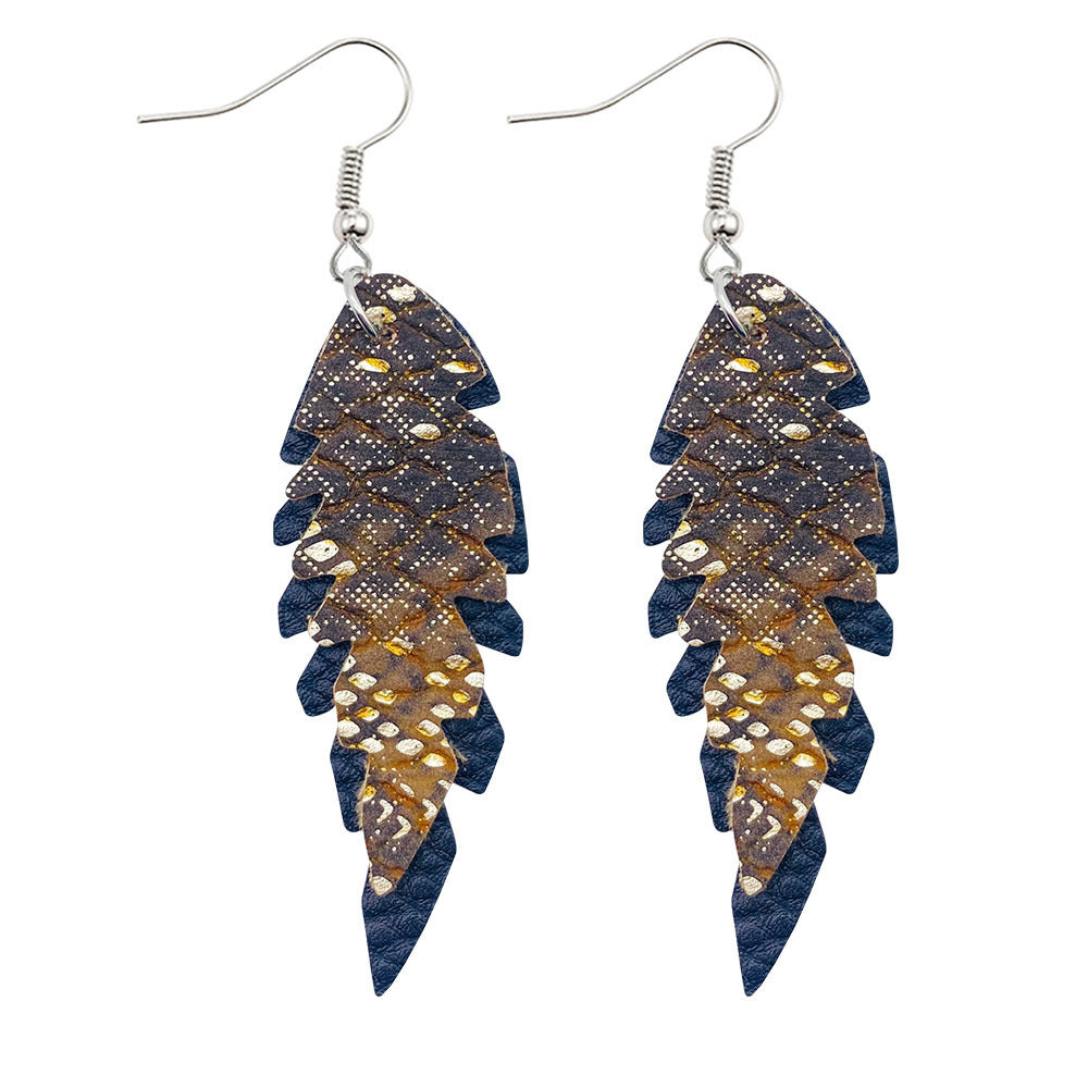 Wholesale Leopard Print Leaf Shaped Leather Earrings