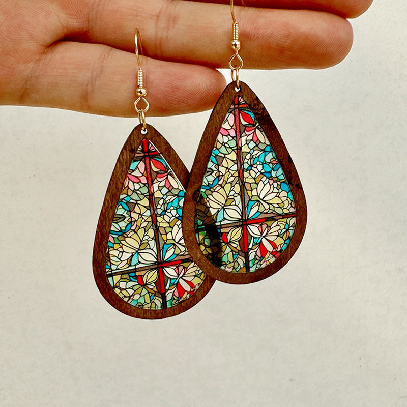 Wholesale Waterdrop shaped colored printed acrylic earrings