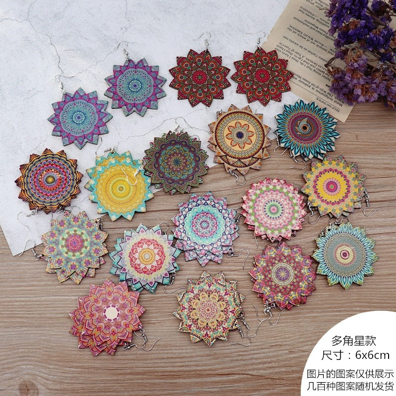 Wholesale Vintage Printed Wooden Earrings