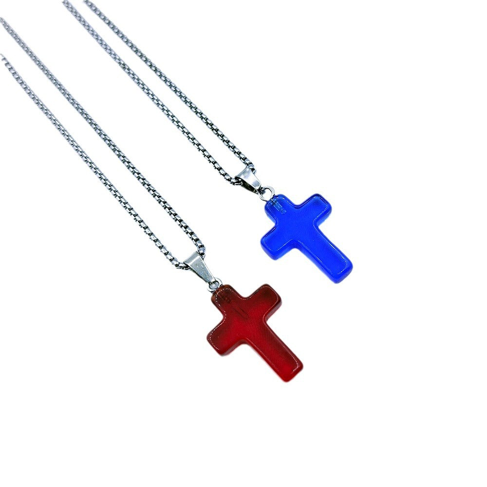 Wholesale Natural Stone Cross Pendant Necklace