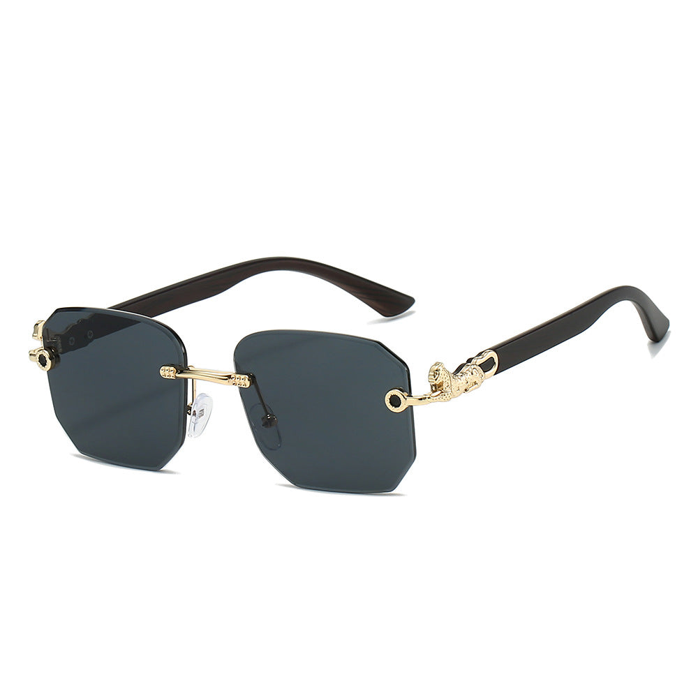 Wholesale Frameless leopard-decorated fashion sunglasses  polygonal casual sun visor sunglasses
