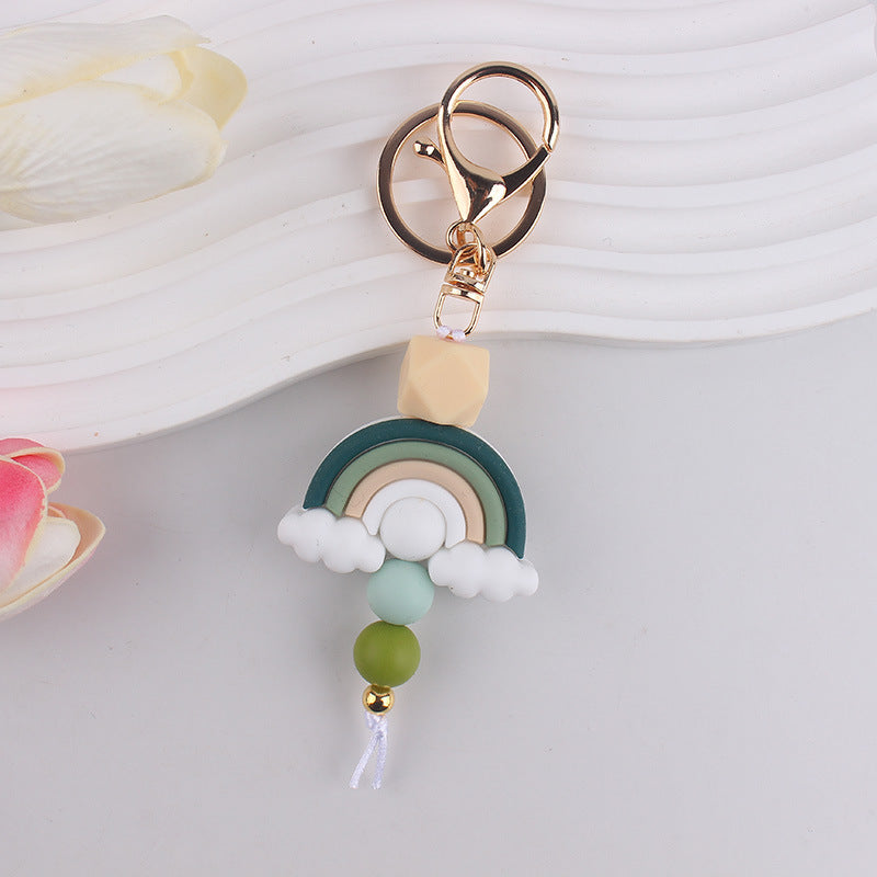 Wholesale Rainbow Teething Ring Clip With Silicone Beads  Keychain.