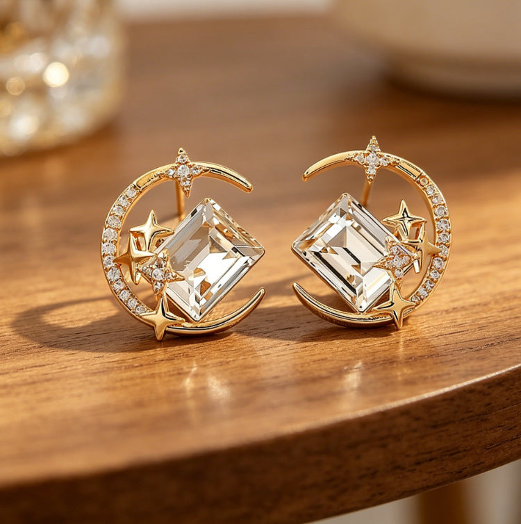 Wholesale Star Moon Crystal Earrings Trendy Diamond Inlaid Design Party Wear Fashion Accessory For Gift And Boutique Resale