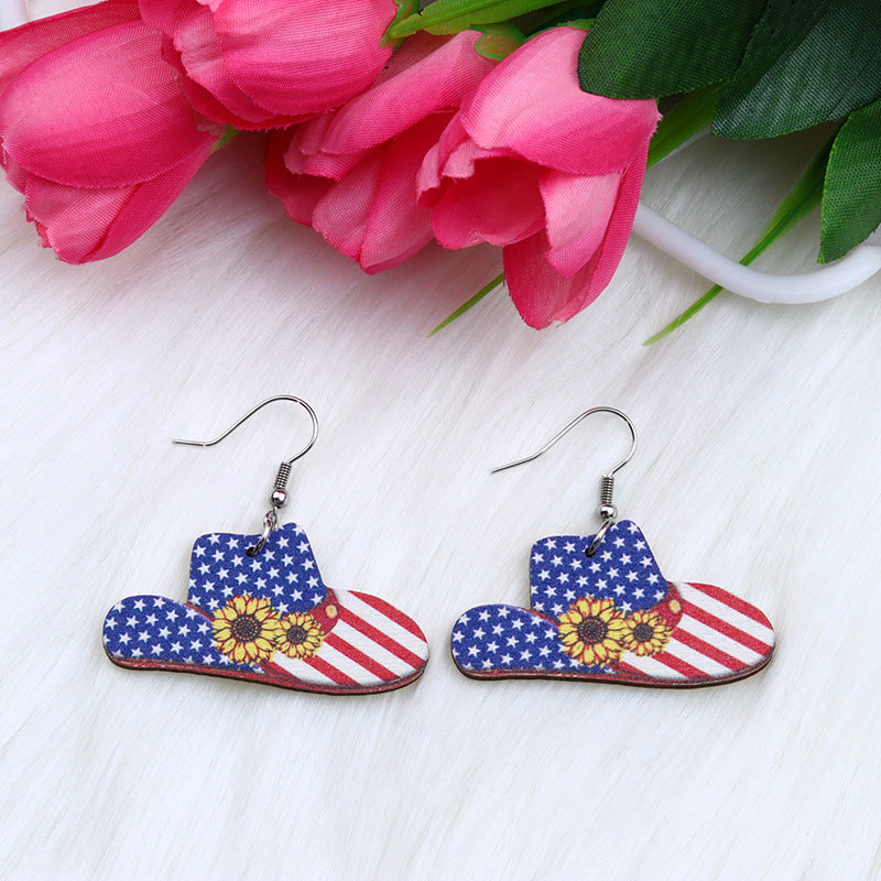 Chica de sombrero al por mayor con gafas de sol Love Heart Leopard Cup Pendientes de madera