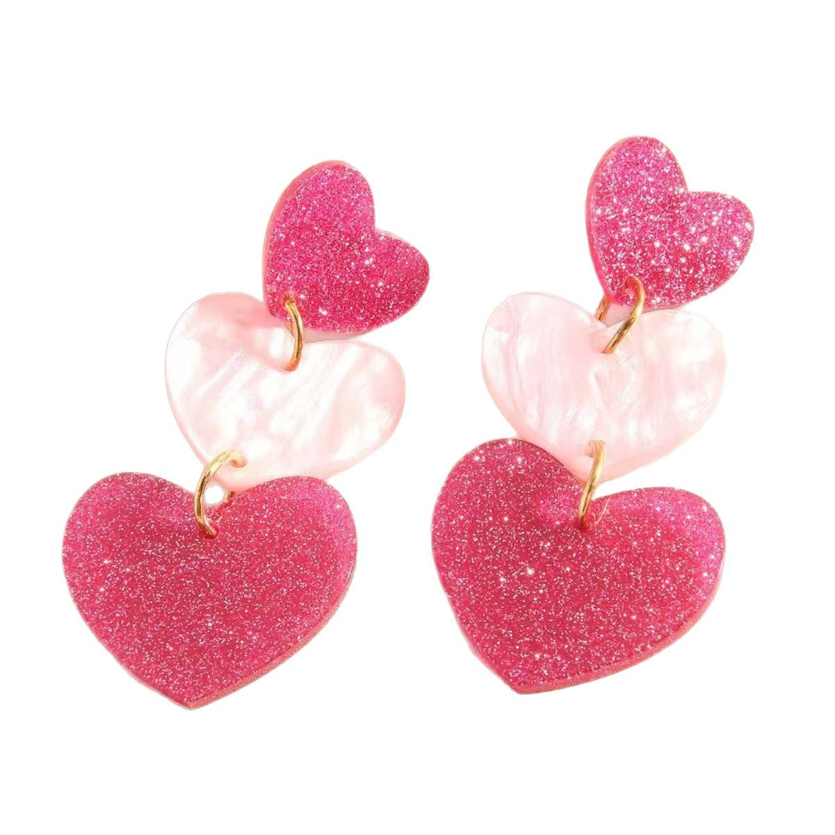 Wholesale  Heart-shaped Stud Earrings With a Triple Dangle Design.