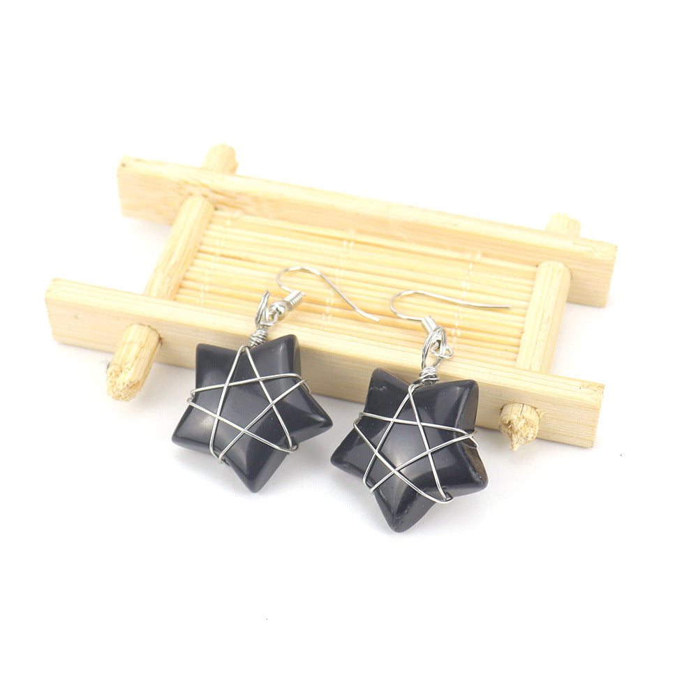 Wholesale Hand-wound Natural Crushed Stone Crystal Tiger Stone Pentagram Earrings