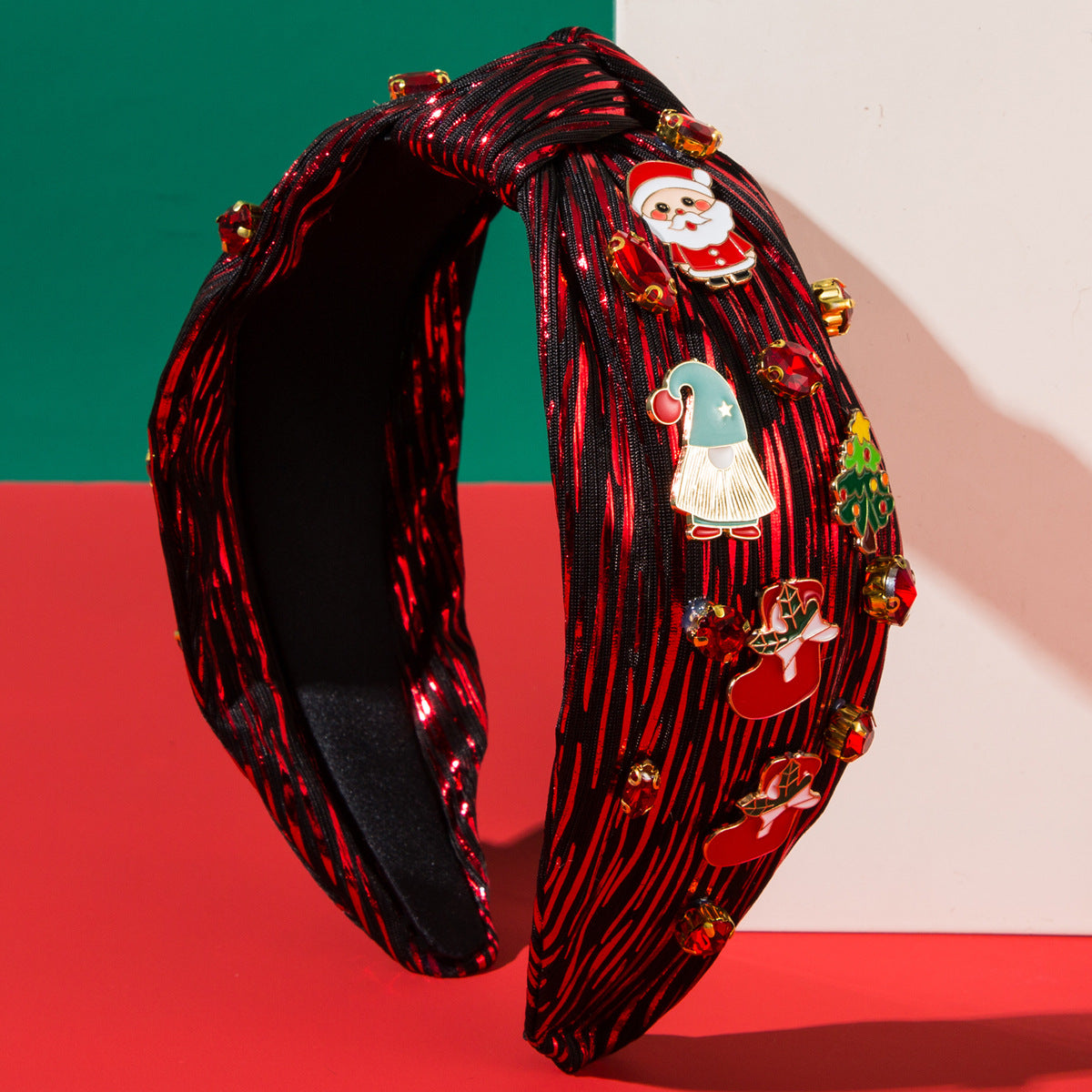 Wholesale Printed Colorful Fabric Studded with Diamonds Santa Claus Fashion Hair Accessories