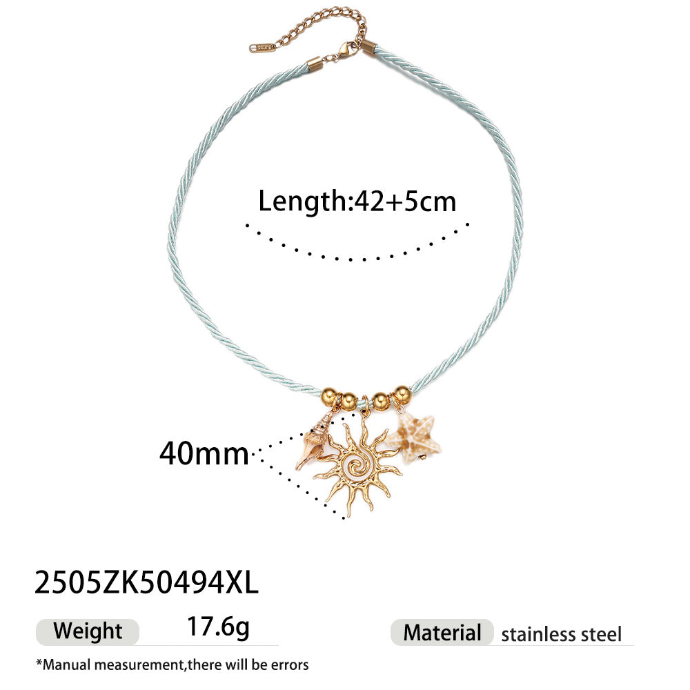 Wholesale Taina European and American Stainless Steel Necklace Women' s Niche Design Colorfulful Rope Braided Shell Starfish Shell Necklace Trendy