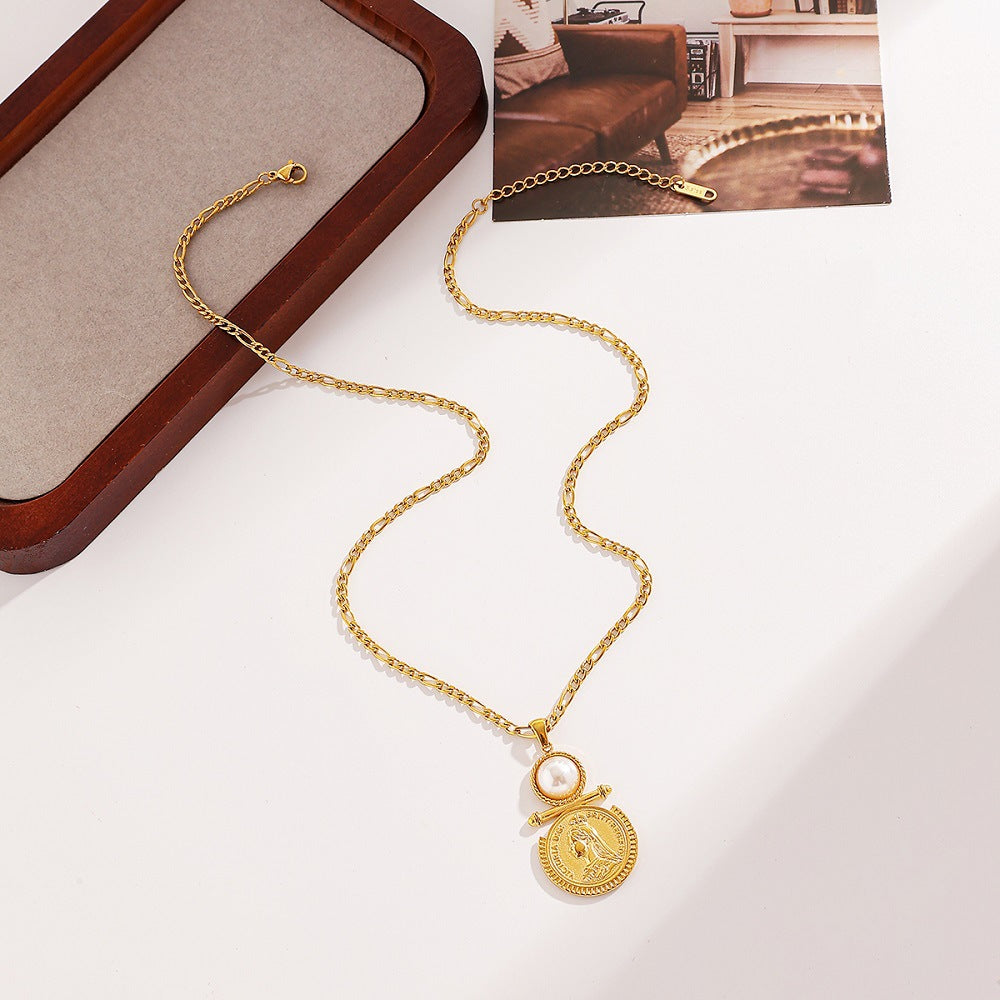 Wholesale Stainless Steel Necklace Pearl Queen Fine Polished Vacuum necklace