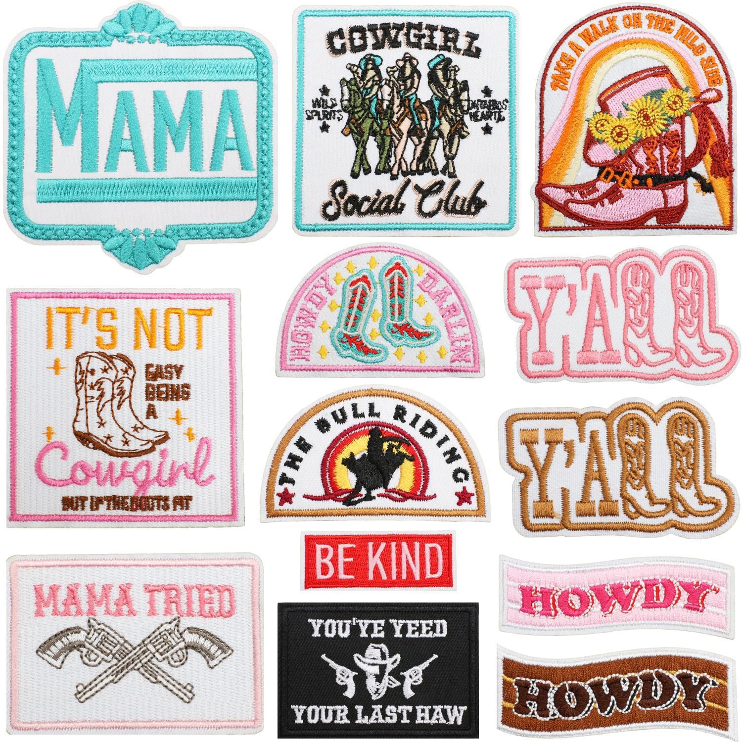 Wholesale Western Cowboy Iron On Embroidery Patch Cactus Cow Head Design Polyester Thread Decorative Clothing Accessory Boutique Gift