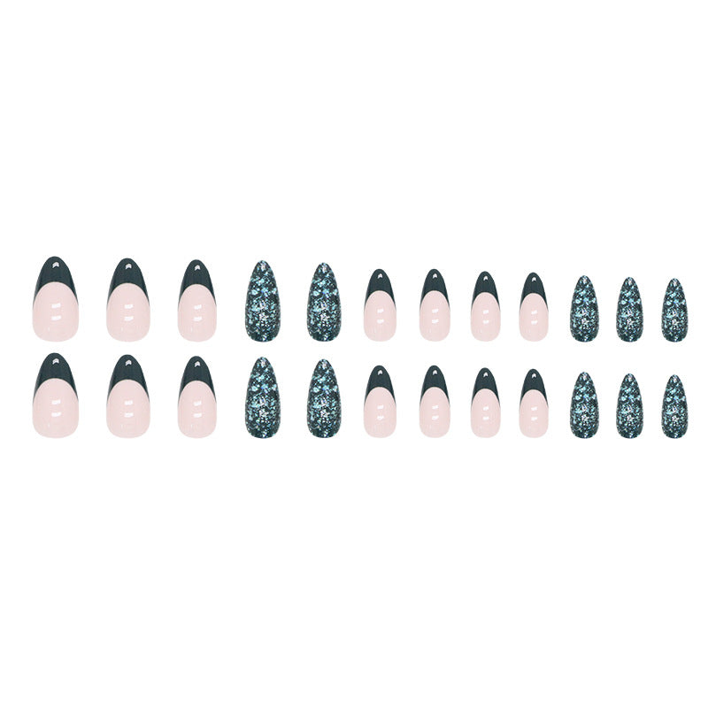 Wholesale Almond Nail Nail Stickers Dark Green Burst Flash