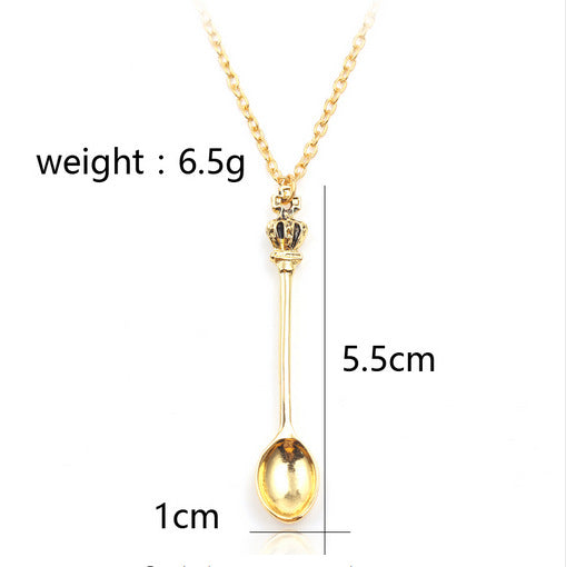 Wholesale Jewelry Crown Mini Tea Spoon Classical Royal Alice Snuff Necklace Women Spoon Necklace