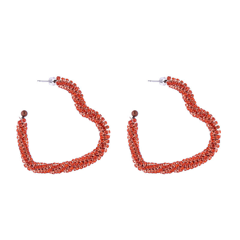 Wholesale Fashion Open Heart Shaped Earrings with Diamonds