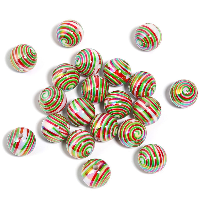 Wholesale 100pcs Diy Christmas Candy Stripe Spiral Printed Acrylic Beads