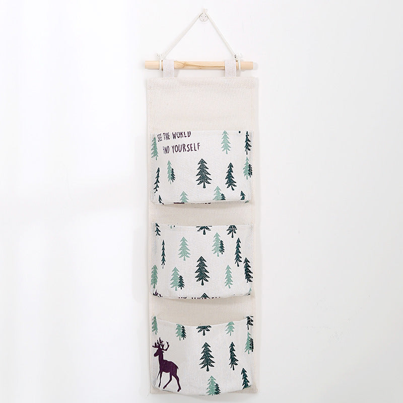 Wholesale Cotton and Linen Three Pocket Three-dimensional Miscellaneous Storage Hanging Bag
