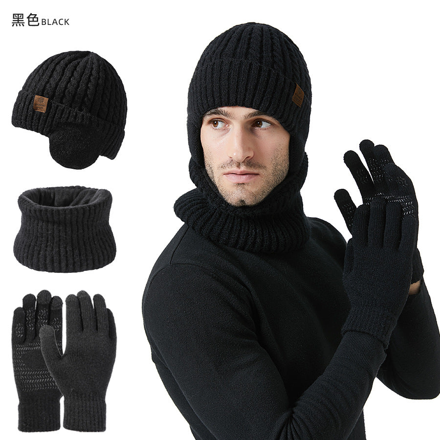 Wholesale Winter Fleece Ear Protection Knitted Hat Scarf Touch Screen Gloves Warm Suit