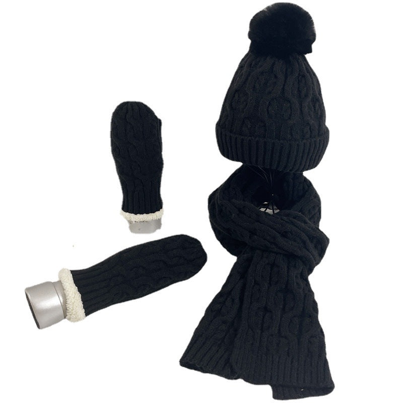 Wholesale Winter Velvet Warm Knitted Beanie Thickened Scarf Gloves Three-piece Set