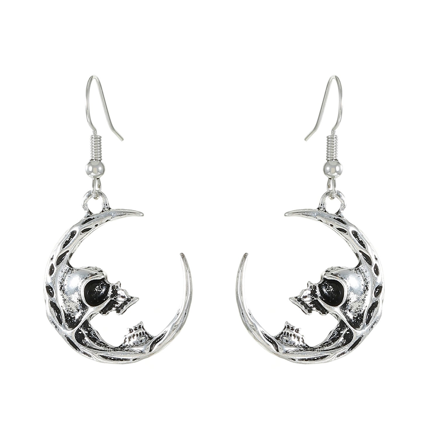 Wholesale Halloween Half Skeleton Crescent Gothic Exaggerated Alloy Earrings