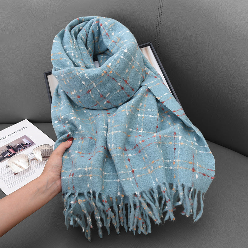 Wholesale High-grade Imitation Cashmere Dotted Tassel Autumn and Winter Plus Velvet Thick Warm Neck Scarf