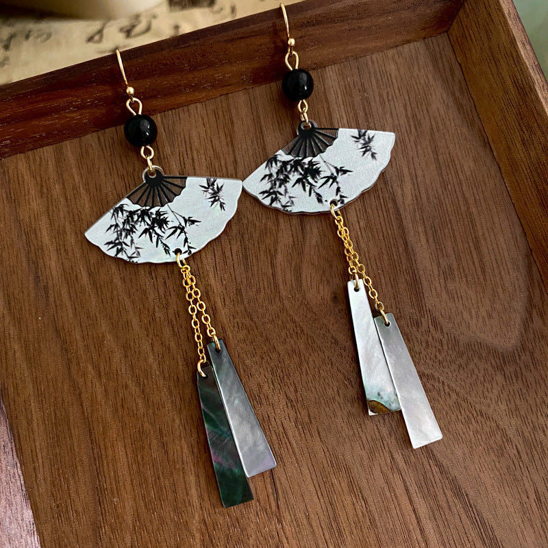 Wholesale New Chinese Style Lotus Fan Butterfly Pearl Tassel Temperament Fashion Niche High-end Earrings