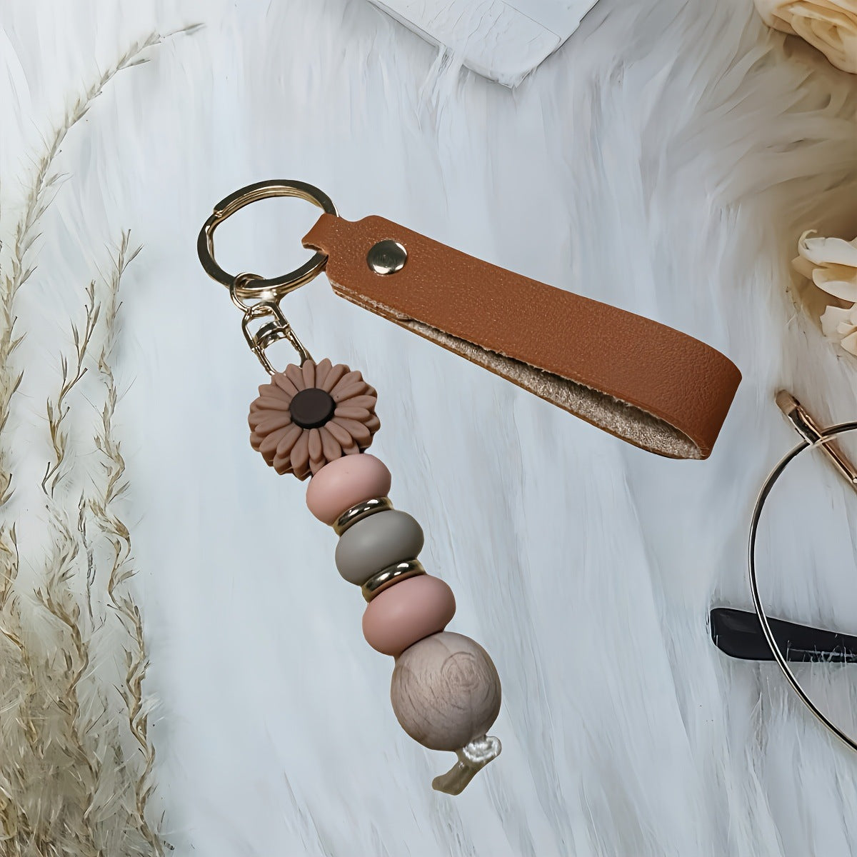 Wholesale  Candy colored daisy Beaded Keychain