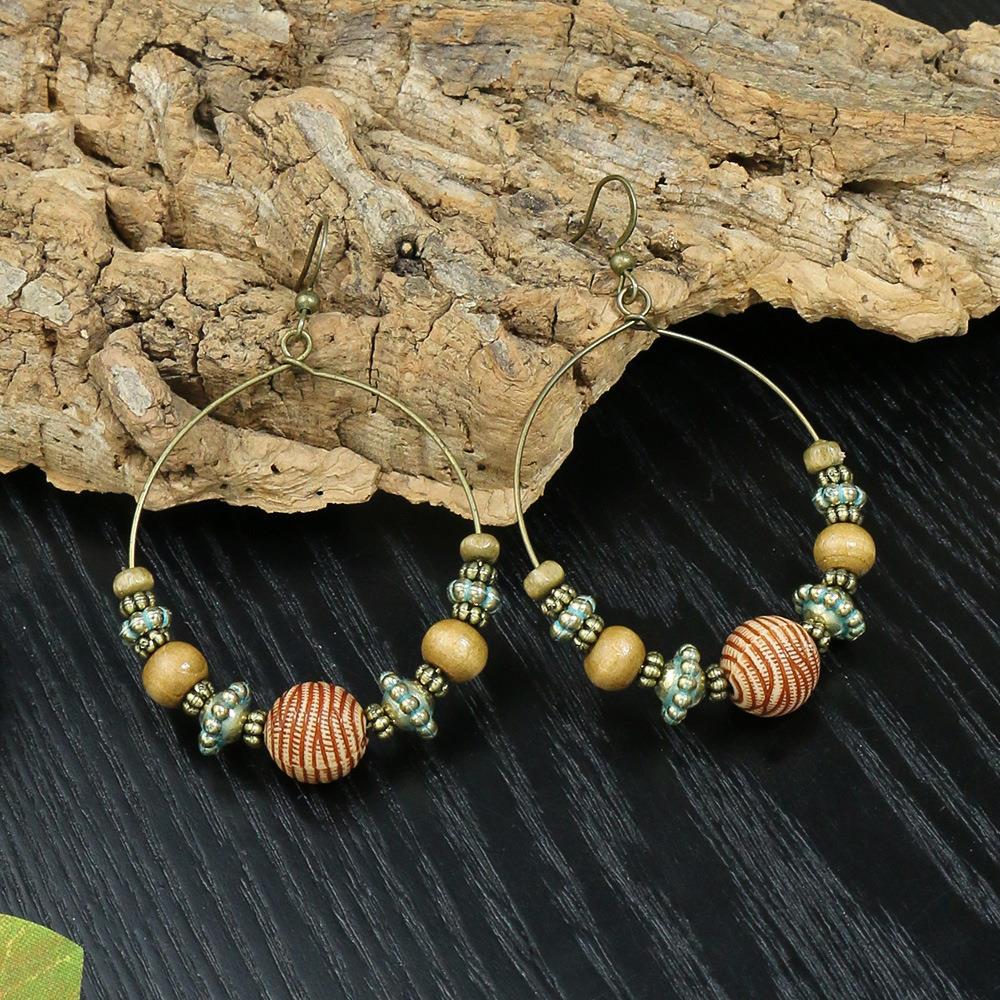 Wholesale Water Drop Exaggerated Retro Tassel Round Glaze Earrings