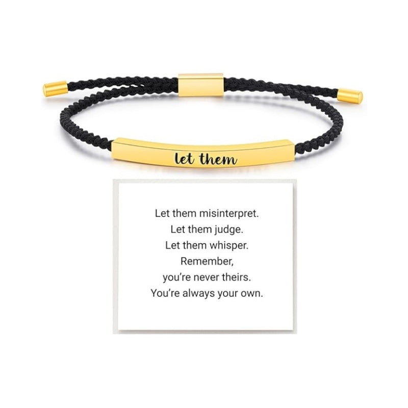 Wholesale Stainless steel bent tube inspirational text adjustable woven bracelet