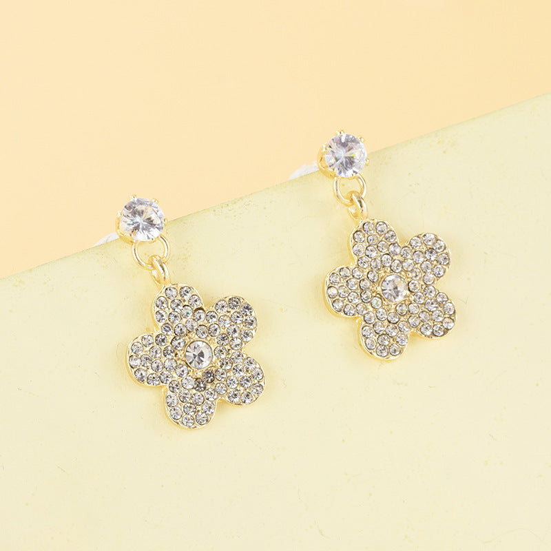 Wholesale S925 silver needle leaf rose small fresh flower earrings