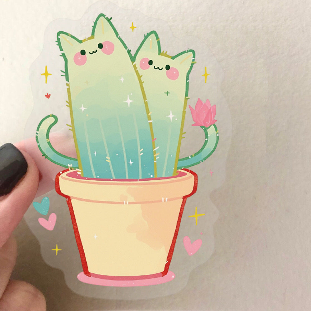 Wholesale 50pcs Cute Cat Cactus Transparent Pet Stickers
