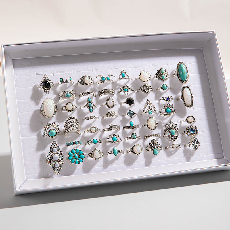 Wholesale Bohemian inlaid turquoise rings vintage lace rings 14 or 18 mixed batch
