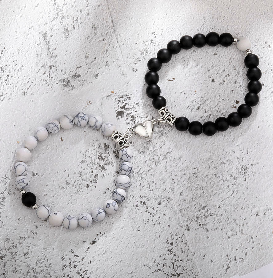 Wholesale Heart Magnetic  Agate Beaded Couple Bracelet