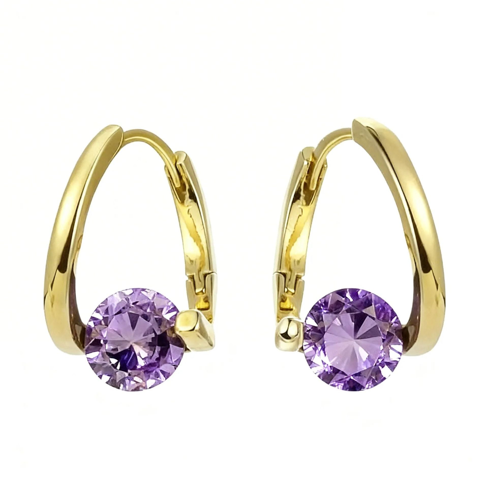 Wholesale Geometric Purple Zirconia Earrings Micropaved Silver Tone Finish For Women Fashion Accessory
