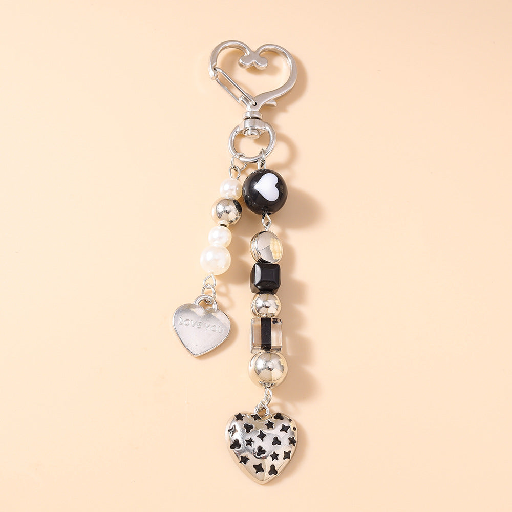 Wholesale Beaded Peach Heart Keychain Love Key Ring Key Chain Bag Pendant