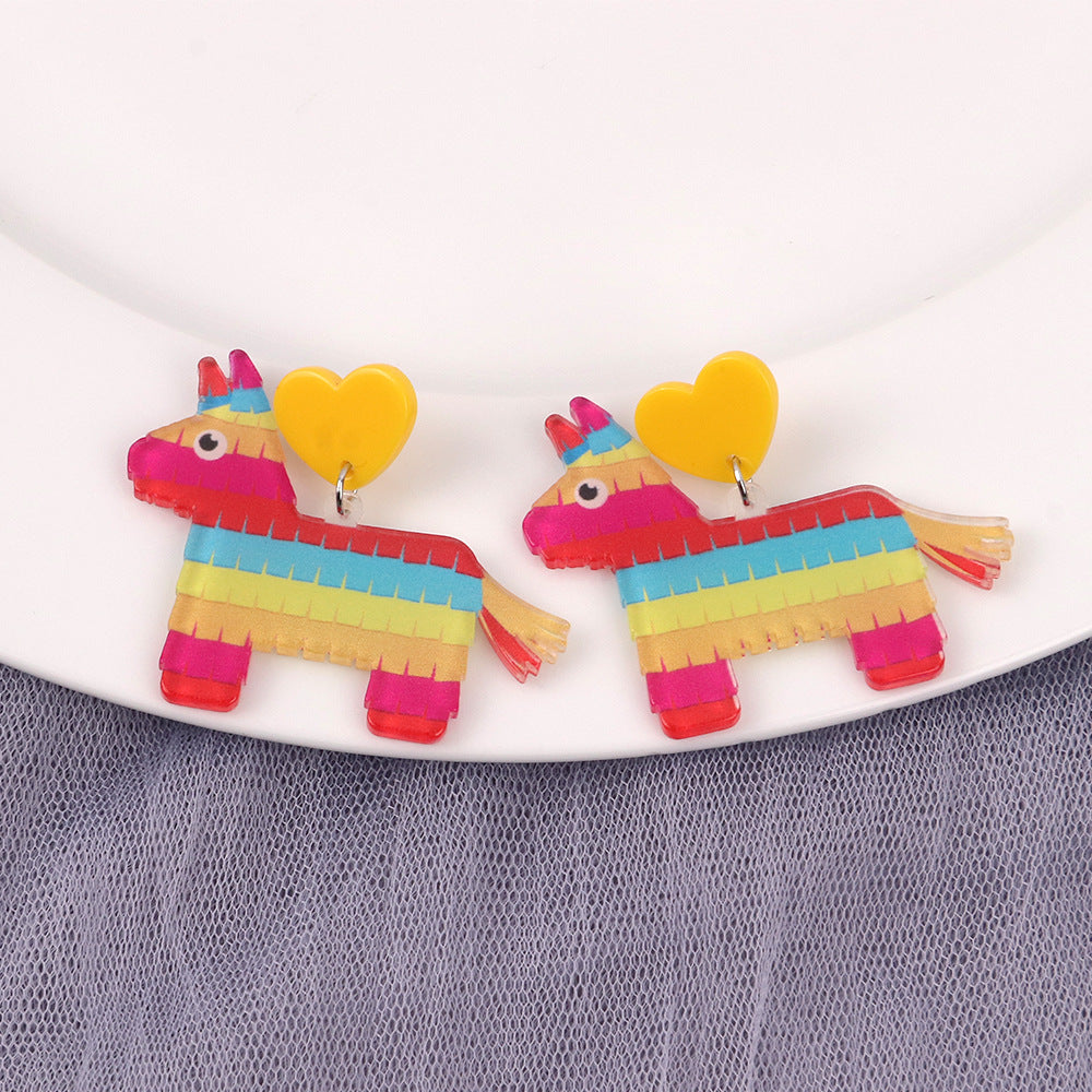 Wholesale Fashion Dragonfly Heart Rainbow Horse Acrylic Earrings